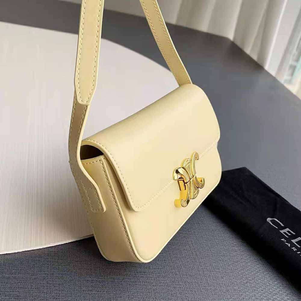 Celine Women Triomphe Shoulder Bag in Shiny Calfskin-Yellow - image 6