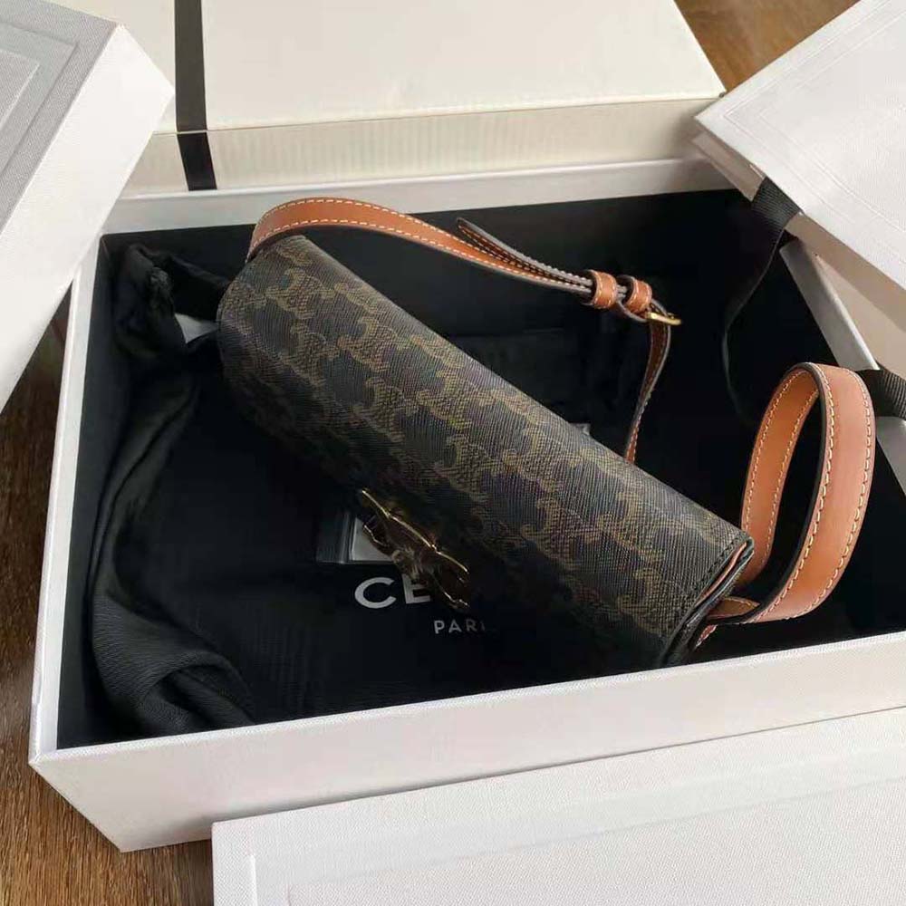 Celine Women Triomphe Shoulder Bag in Triomphe Canvas and Calfksin - image 7