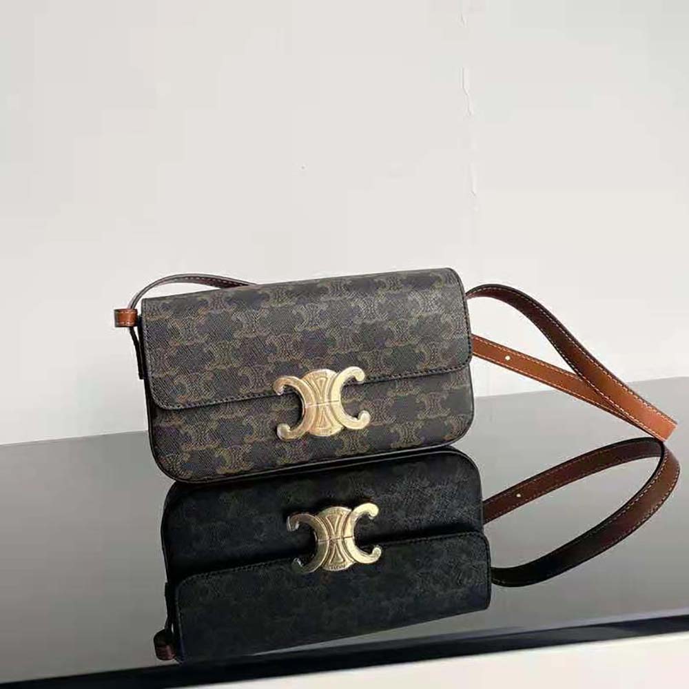 Close-up of gold hardware on Celine Women Triomphe Shoulder Bag