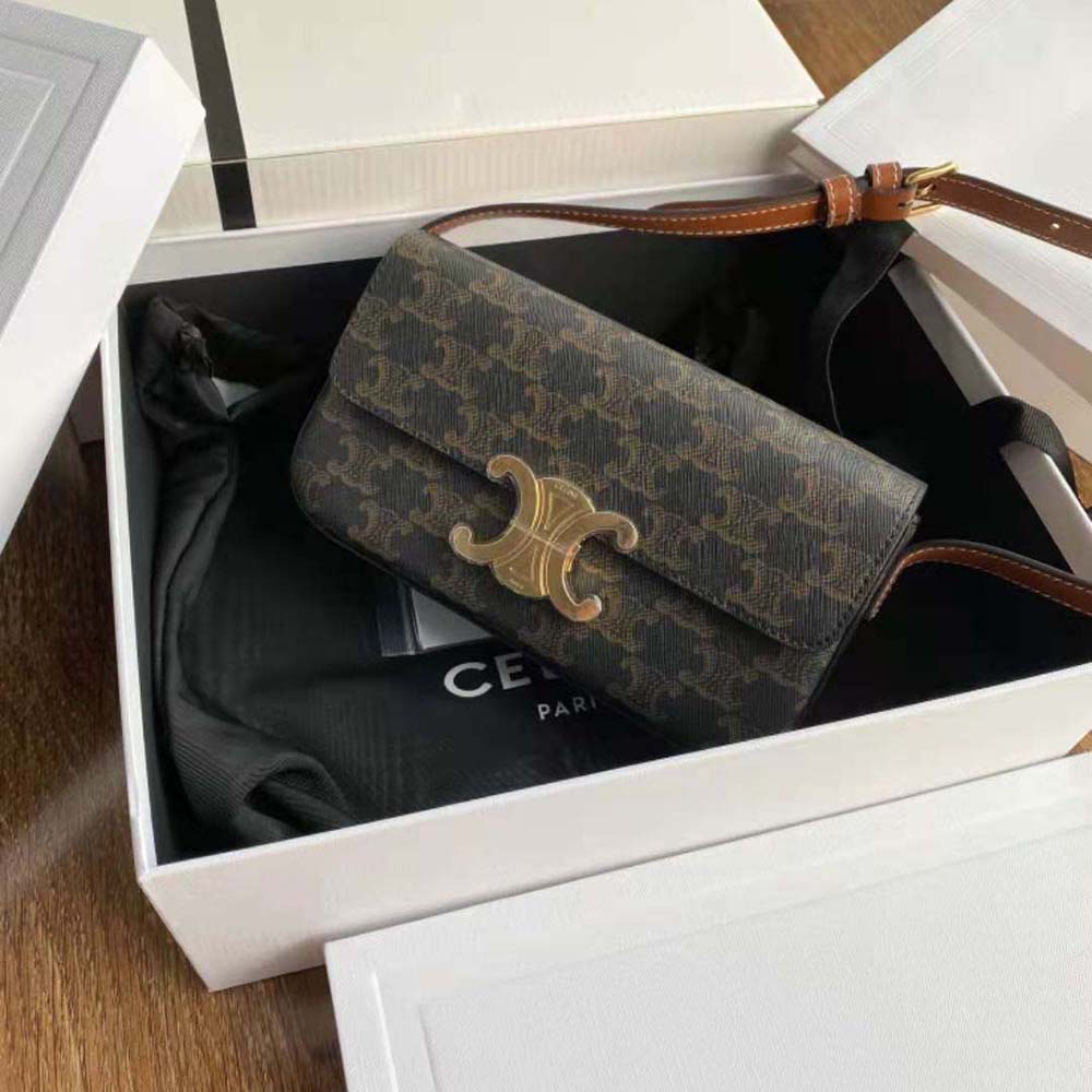 Celine Women Triomphe Shoulder Bag in Triomphe Canvas and Calfksin - image 4