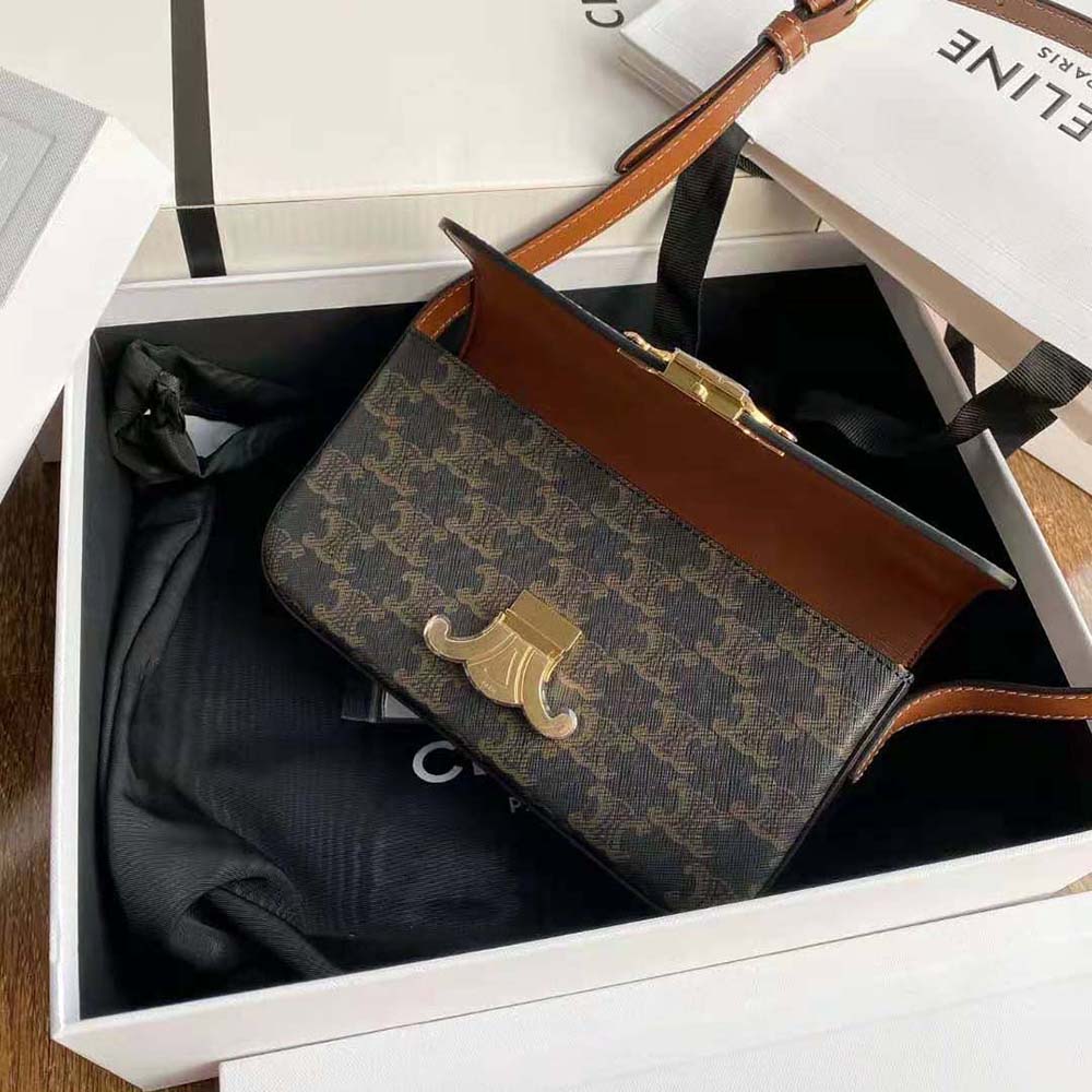 Celine Women Triomphe Shoulder Bag in Triomphe Canvas and Calfksin - image 6