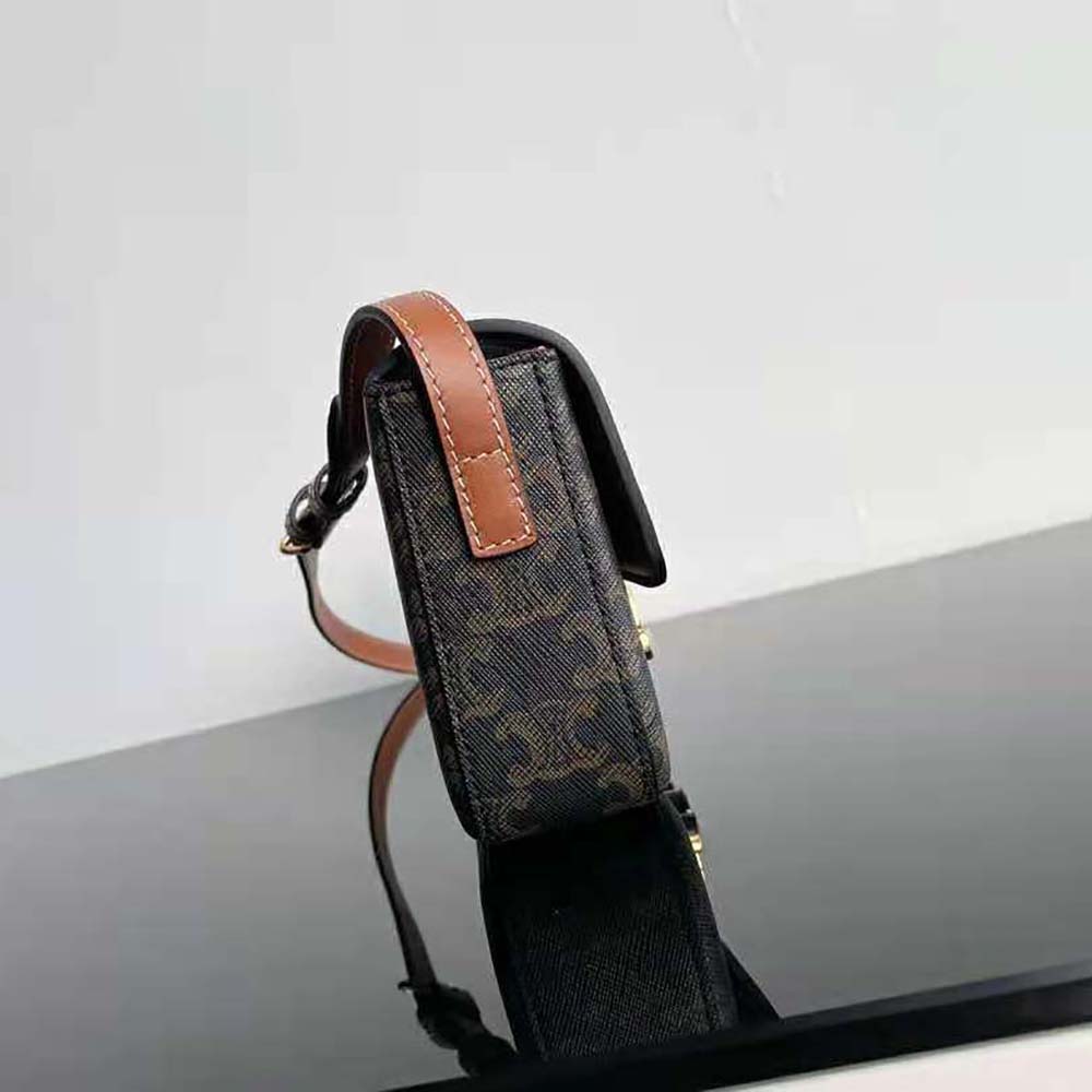 Celine Women Triomphe Shoulder Bag in Triomphe Canvas and Calfksin - image 9