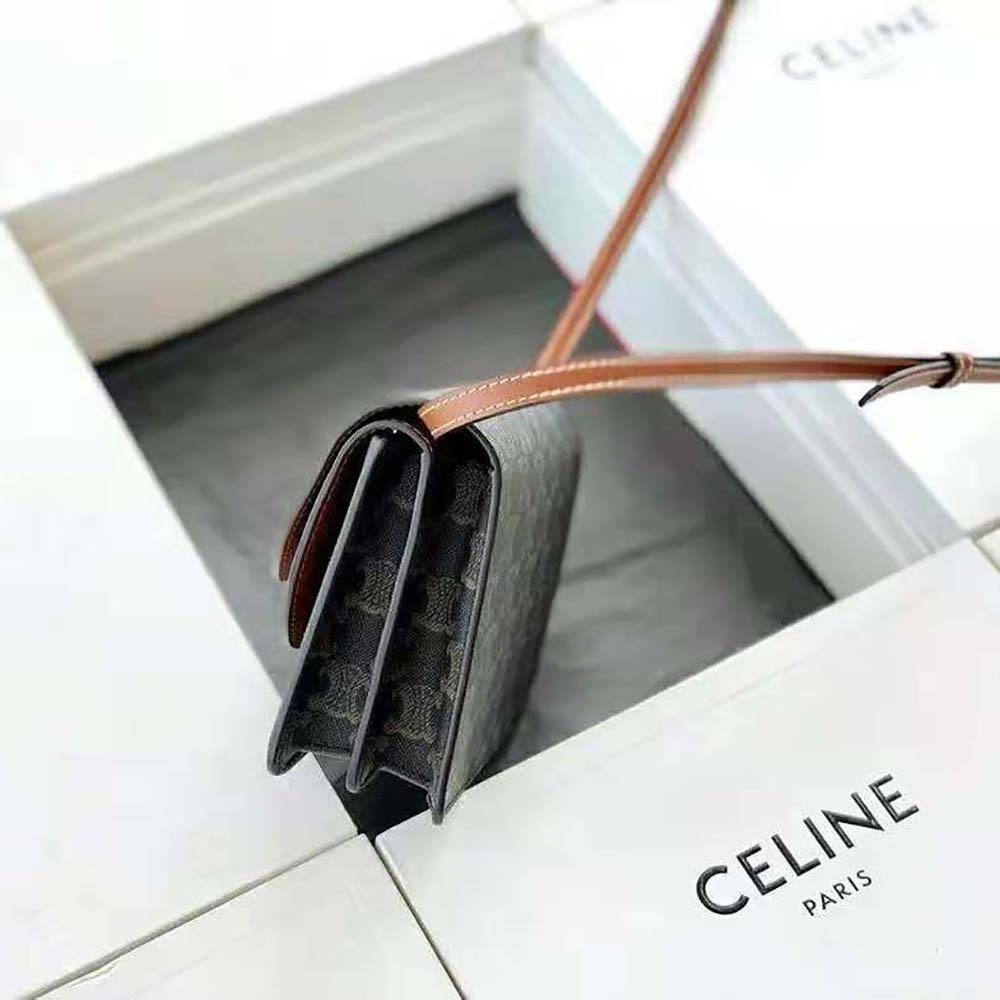 Celine Women Wallet on Strap in Triomphe Canvas and Smooth Lambskin-Tan - image 4