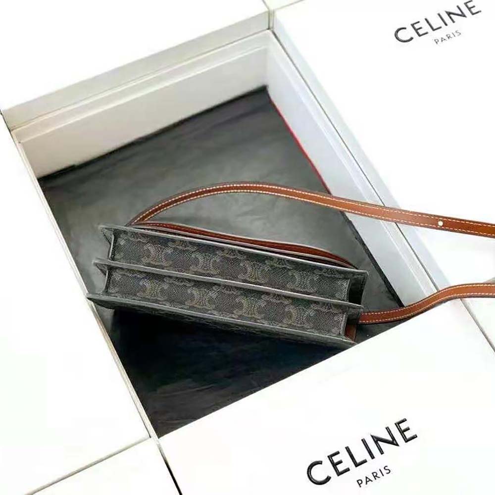 Celine Women Wallet on Strap in Triomphe Canvas and Smooth Lambskin-Tan - image 5