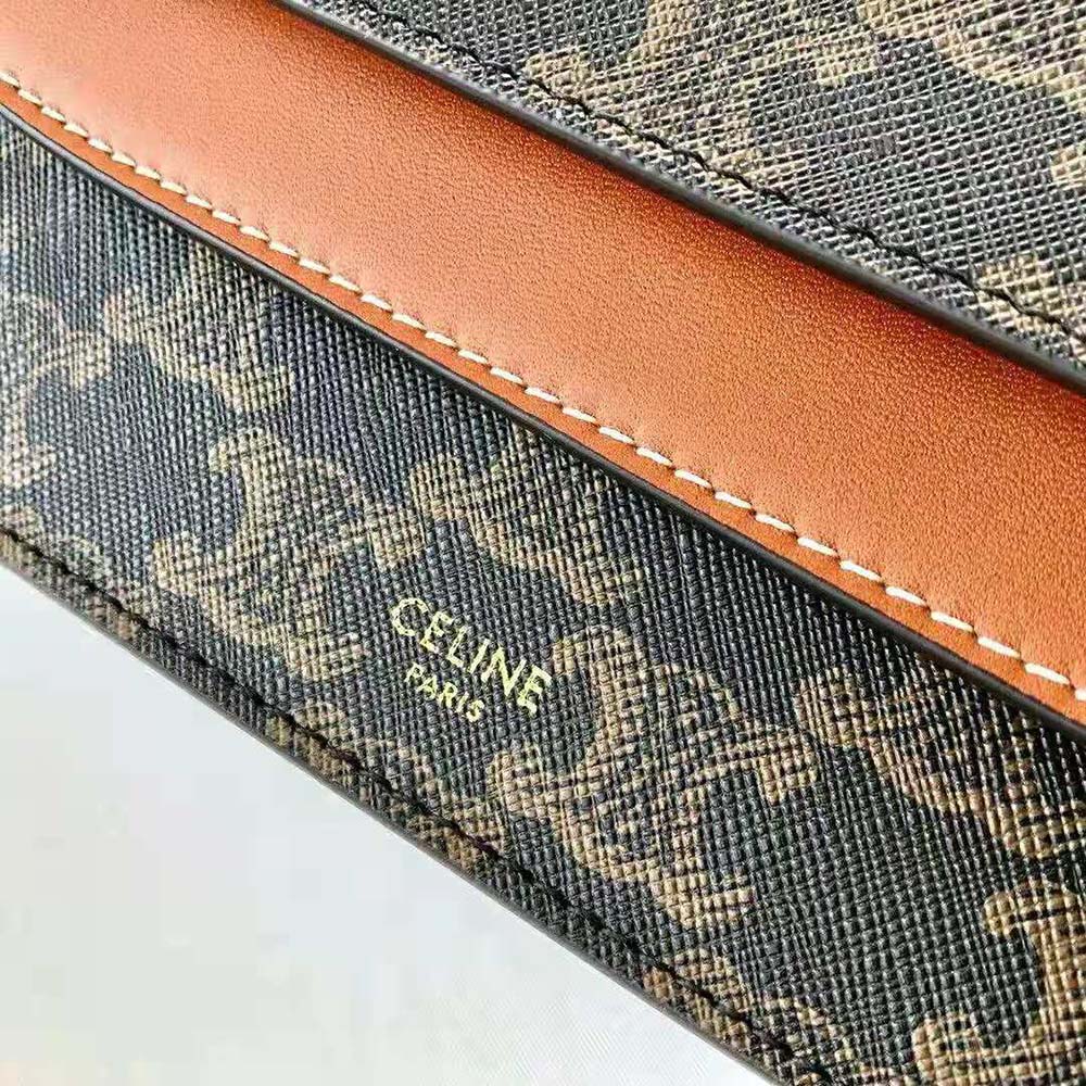 Celine Women Wallet on Strap in Triomphe Canvas and Smooth Lambskin-Tan - image 9