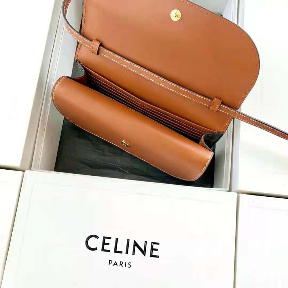 Celine Women Wallet on Strap in Triomphe Canvas and Smooth Lambskin-Tan - image 6