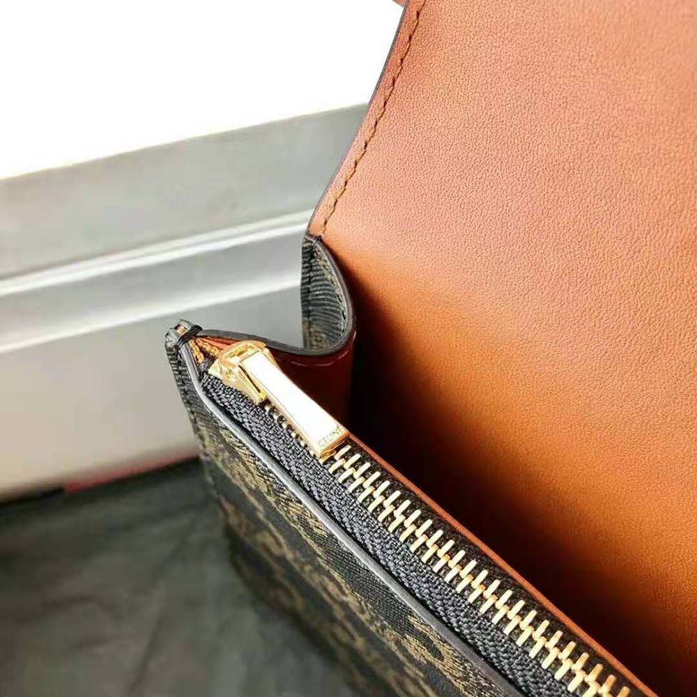 Celine Women Wallet on Strap in Triomphe Canvas and Smooth Lambskin-Tan - image 8