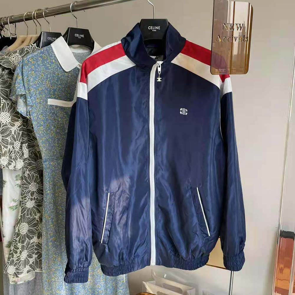 Close-up of zip closure and embossed logo on Celine Women Windbreaker