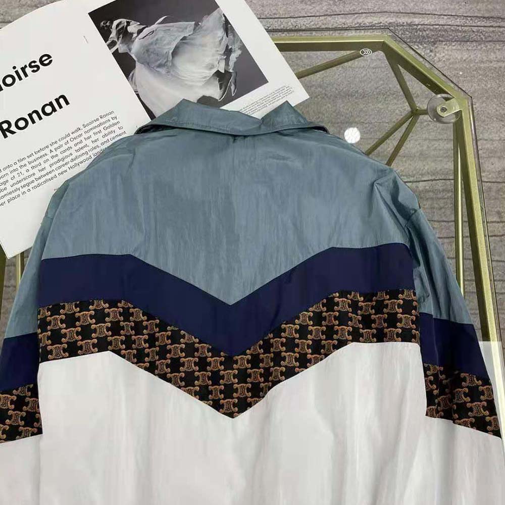 Side angle showing relaxed fit of Celine Women Windbreaker Nylon-White
