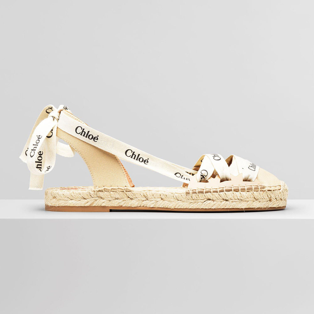 Side profile of Chloe Women Lngrid Lace-up Espadrilles in beige canvas