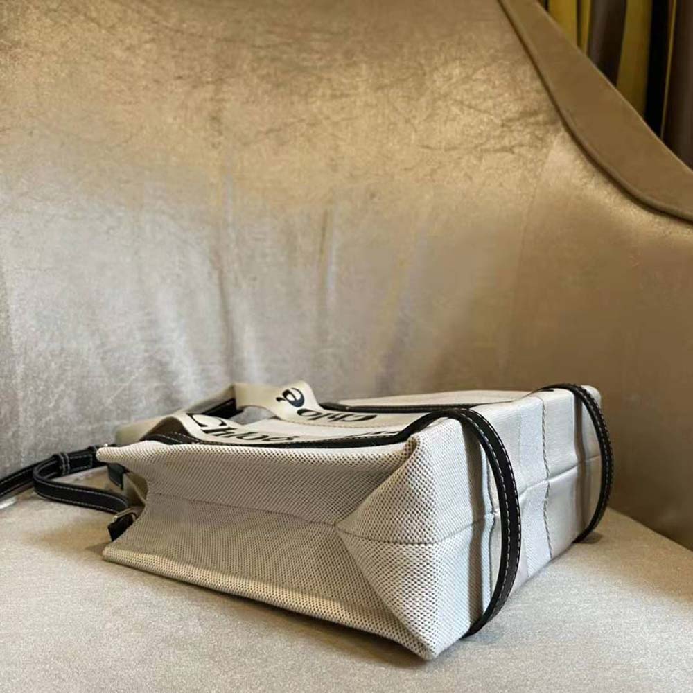 Chloe Women Small Woody Tote Bag in Cotton Canvas and Shiny Calfskin with Woody Ribbo-Black - image 5