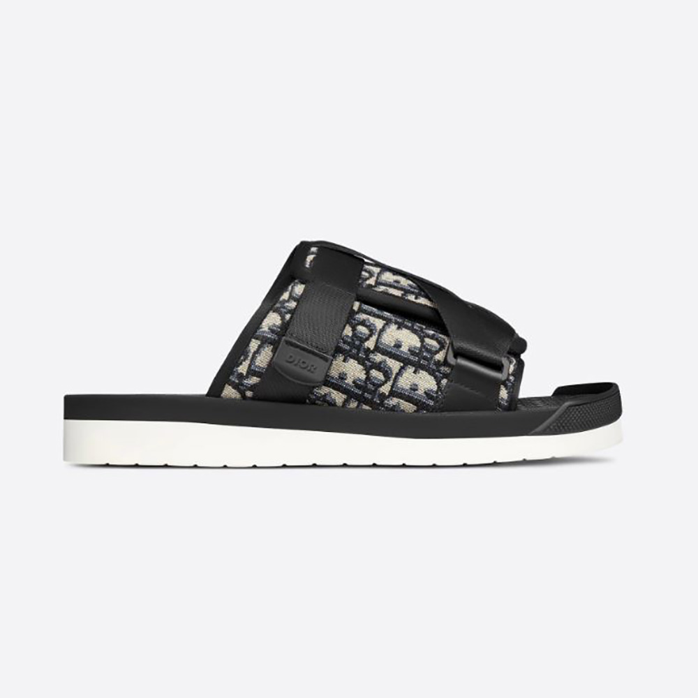 Side profile of Dior Men Alpha Sandal Beige and Black Dior Oblique Jacquard