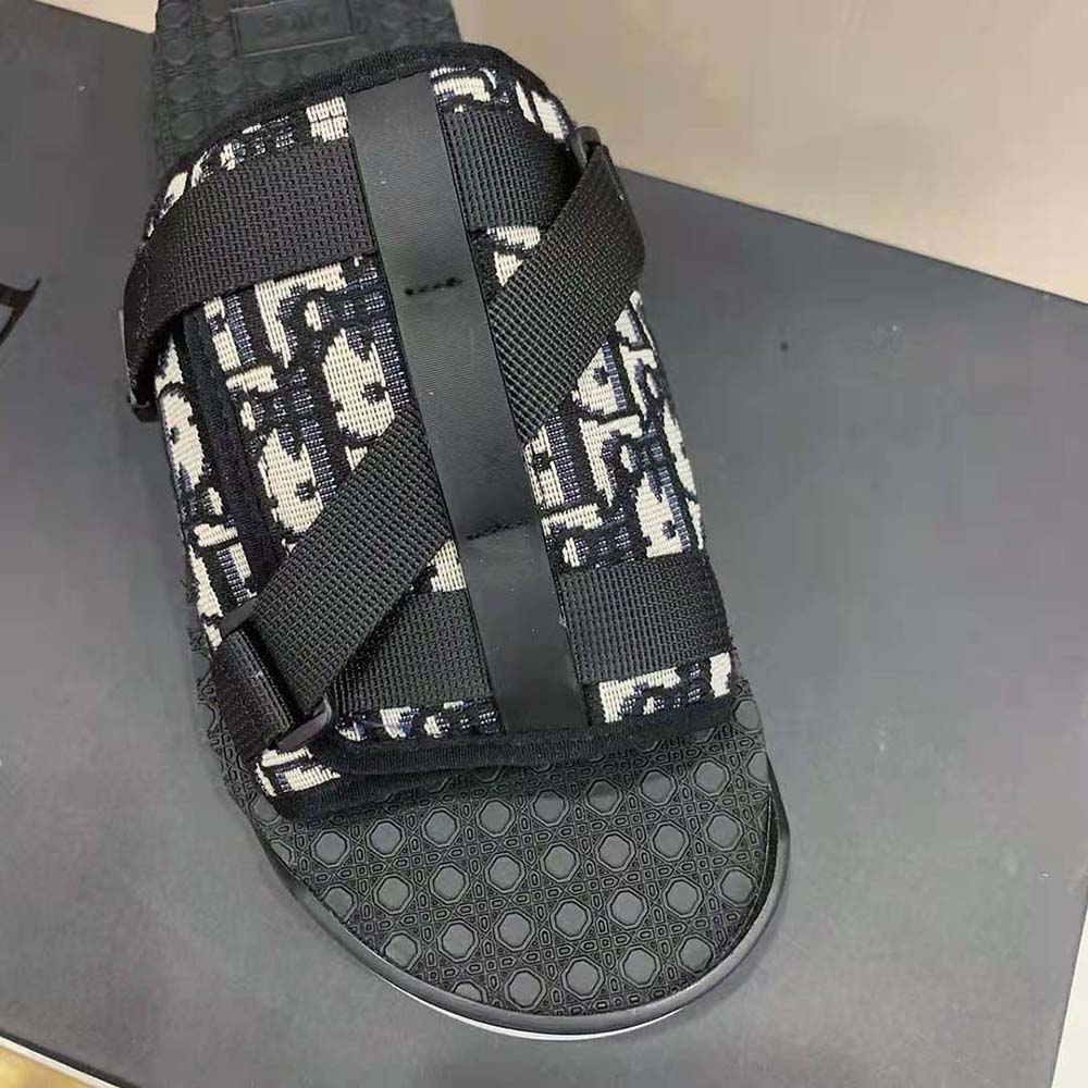 Top view showing adjustable buckle on Dior Men Alpha Sandal Beige