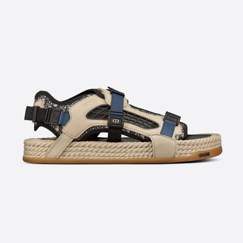 Side view of Dior Men Atlas Sandal Beige and Black Dior Oblique Jacquard