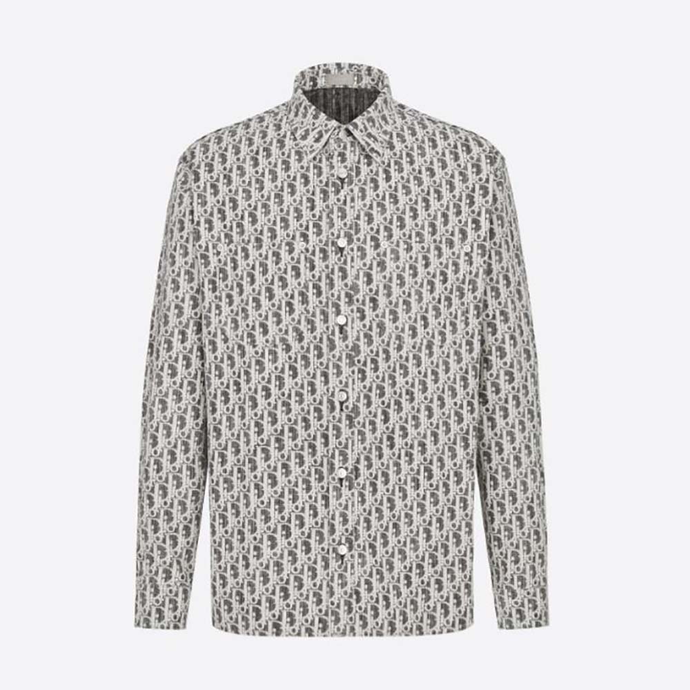 Front view of Dior Men Dior Oblique Overshirt Black and White Cotton Denim