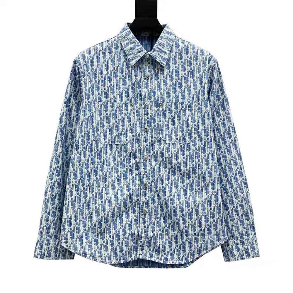 Close-up of Dior signature silver buttons on the overshirt