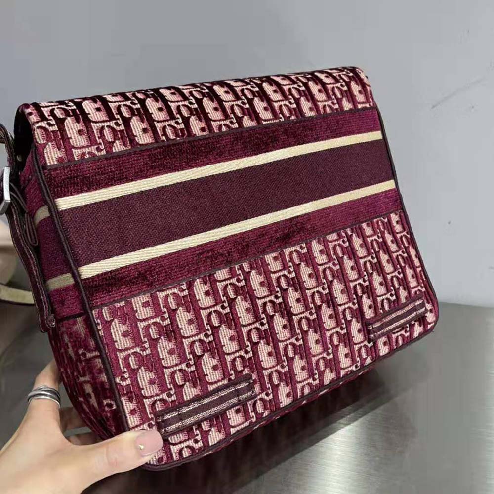 Dior Men Diorcamp Bag Dior Oblique Embroidery-Maroon - image 5