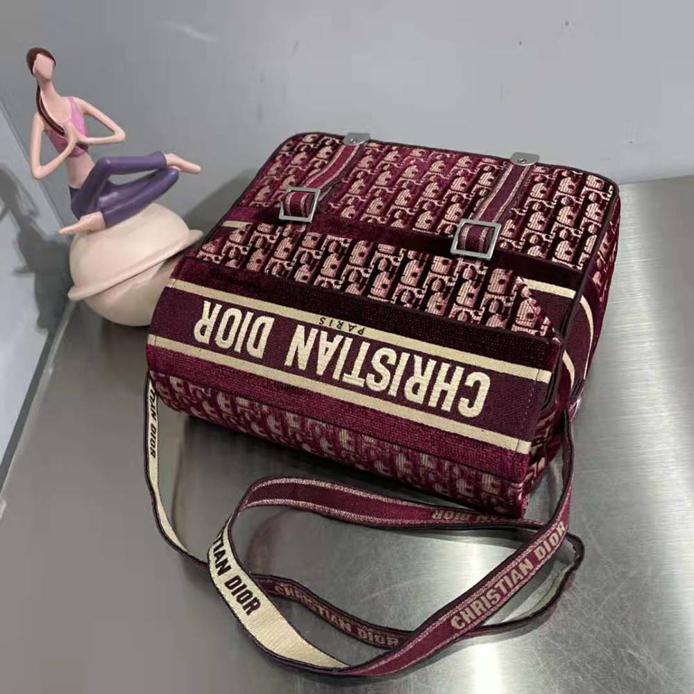 Dior Men Diorcamp Bag Dior Oblique Embroidery-Maroon - image 4