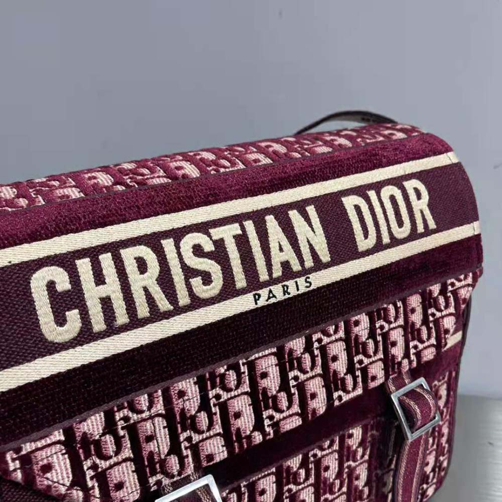 Dior Men Diorcamp Bag Dior Oblique Embroidery-Maroon - image 8