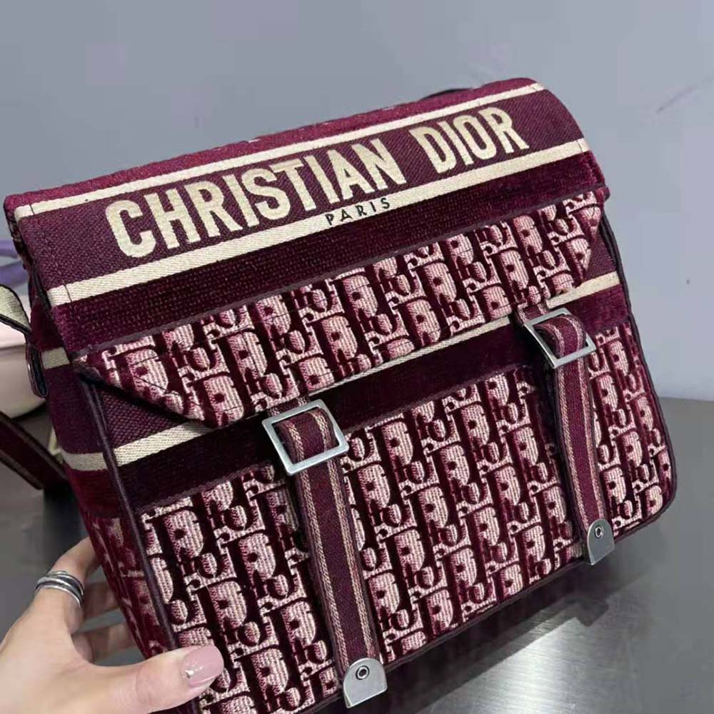 Dior Men Diorcamp Bag Dior Oblique Embroidery-Maroon - image 6