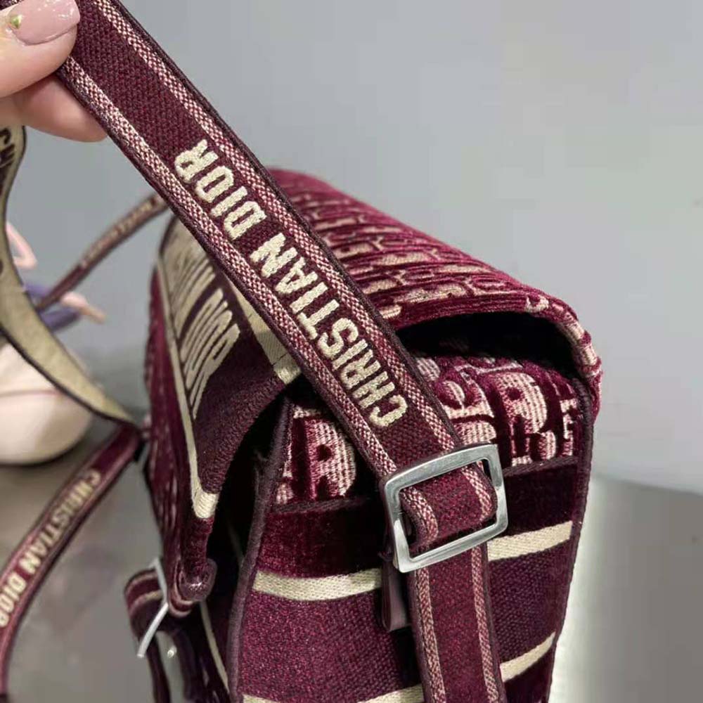 Dior Men Diorcamp Bag Dior Oblique Embroidery-Maroon - image 7