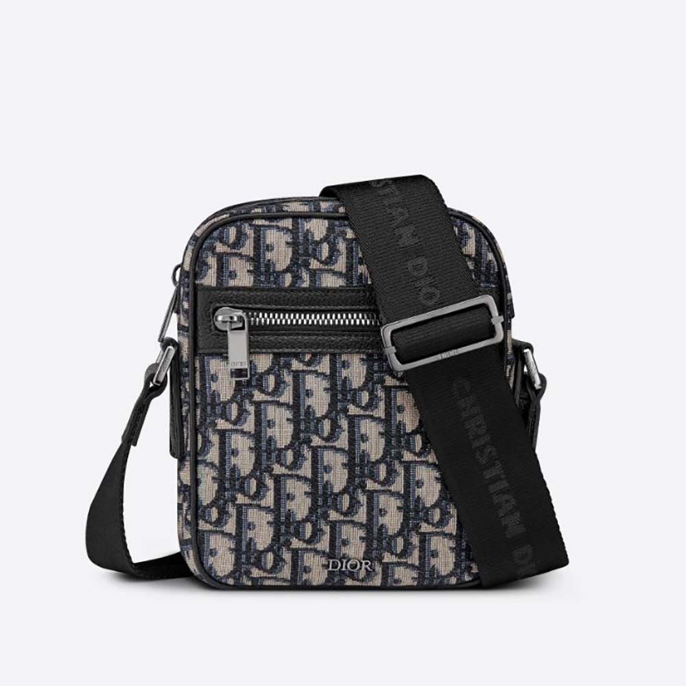 Front view of Dior Men Messenger Pouch Beige and Black Dior Oblique Jacquard