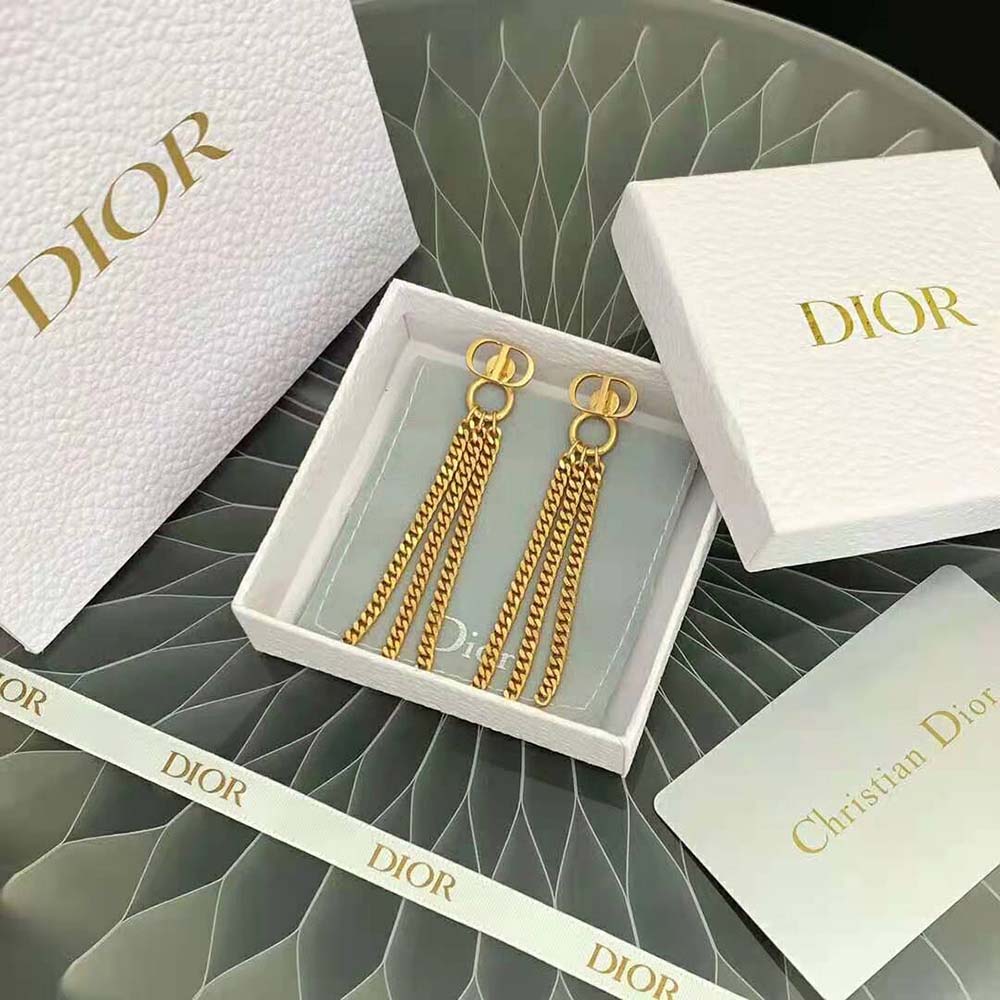 Close-up detail of gold finish on Dior Women 30 Montaigne Earrings