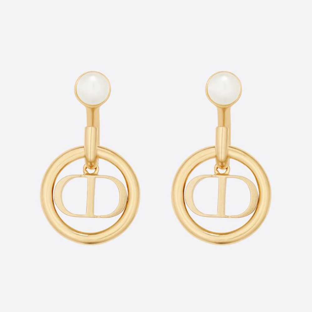 Front angle of Dior Women 30 Montaigne Earrings gold finish and pearls