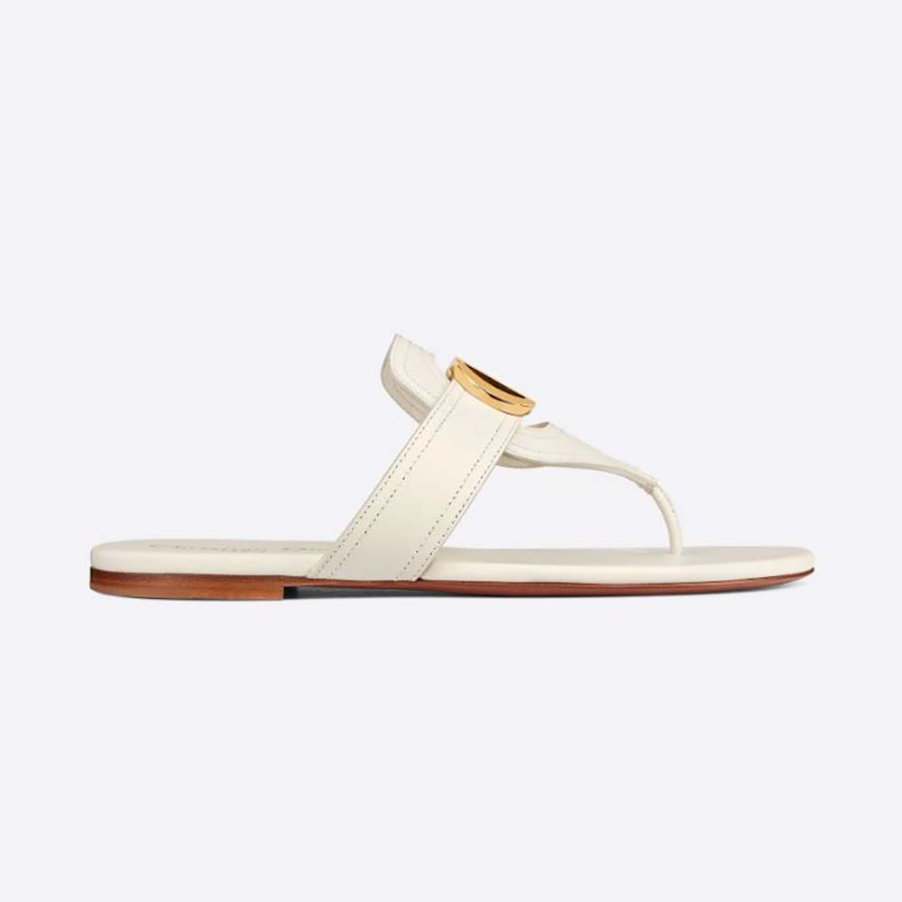 Side angle of Dior Women 30 Montaigne Flat Thong Sandal White Calfskin