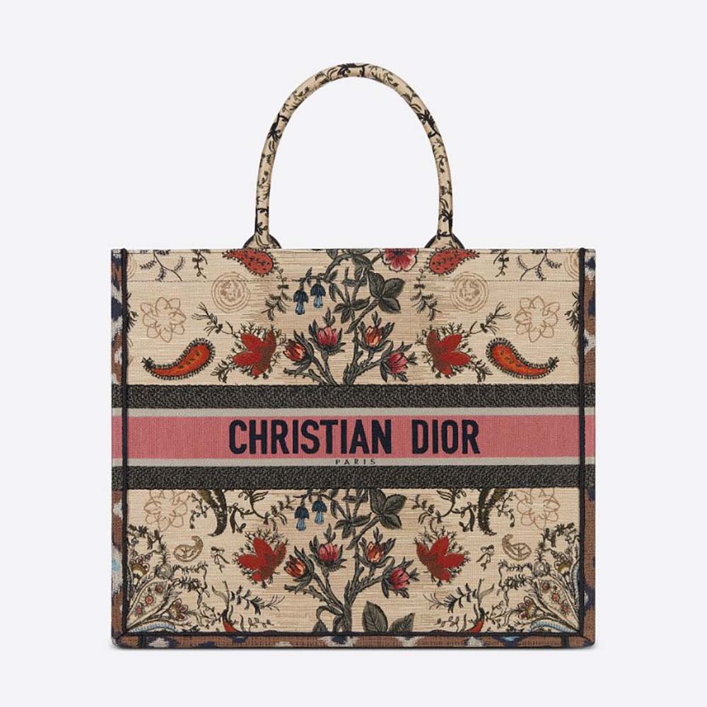 Front view of Dior Women Book Tote Multicolor Dior Flowers Embroidery