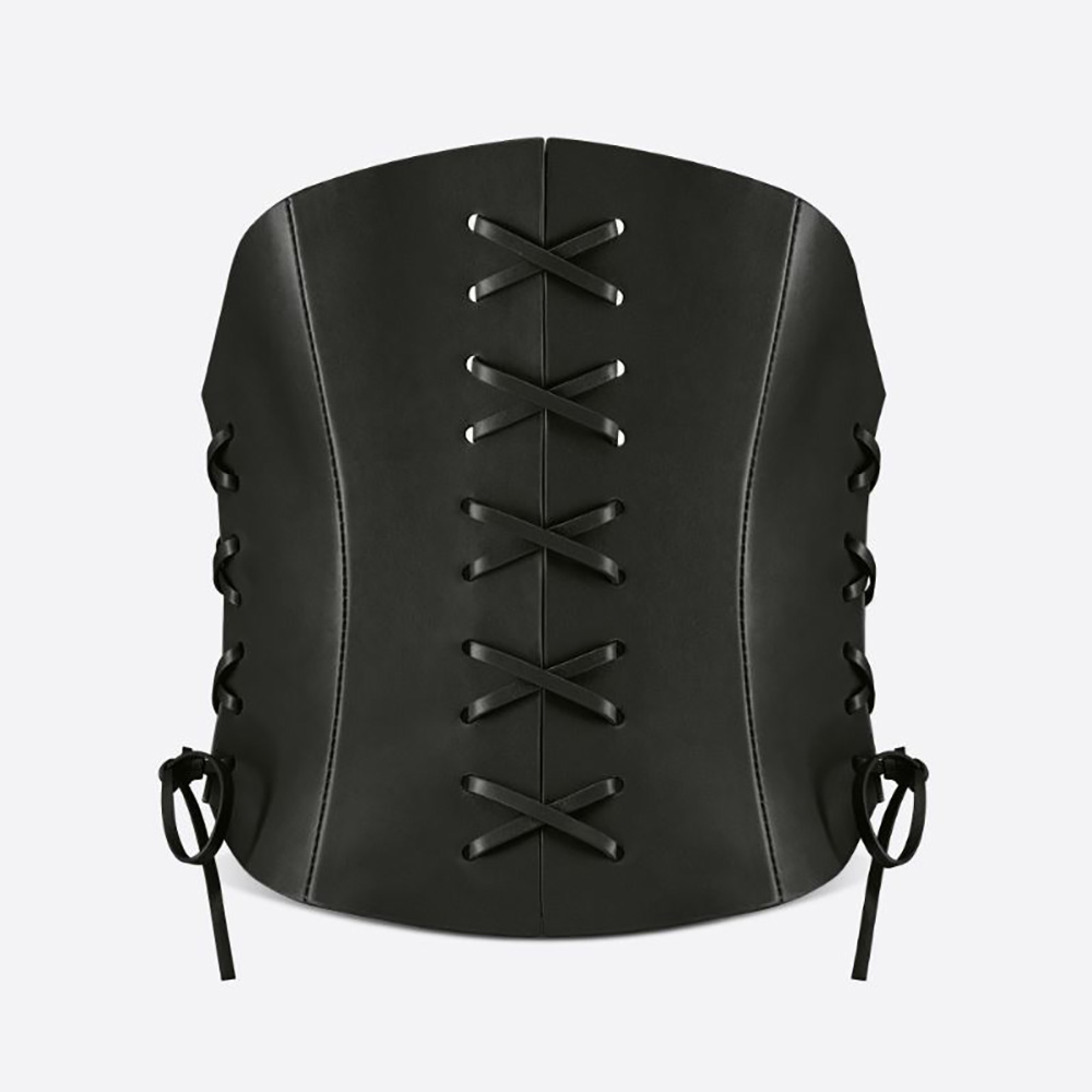 Front view of Dior Women D-Lace Corset Belt Black Smooth Calfskin 26 CM