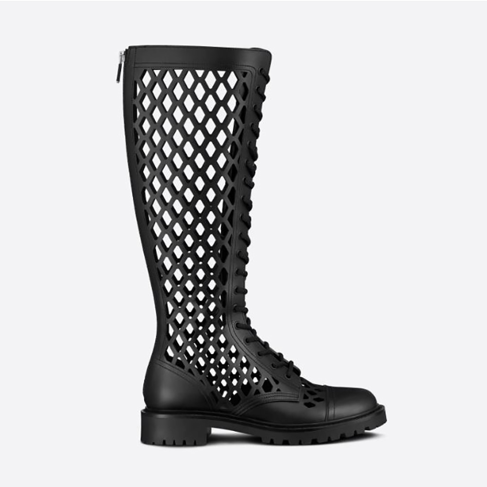 Side profile of Dior Women D-Trap Boot Black Matte Calfskin
