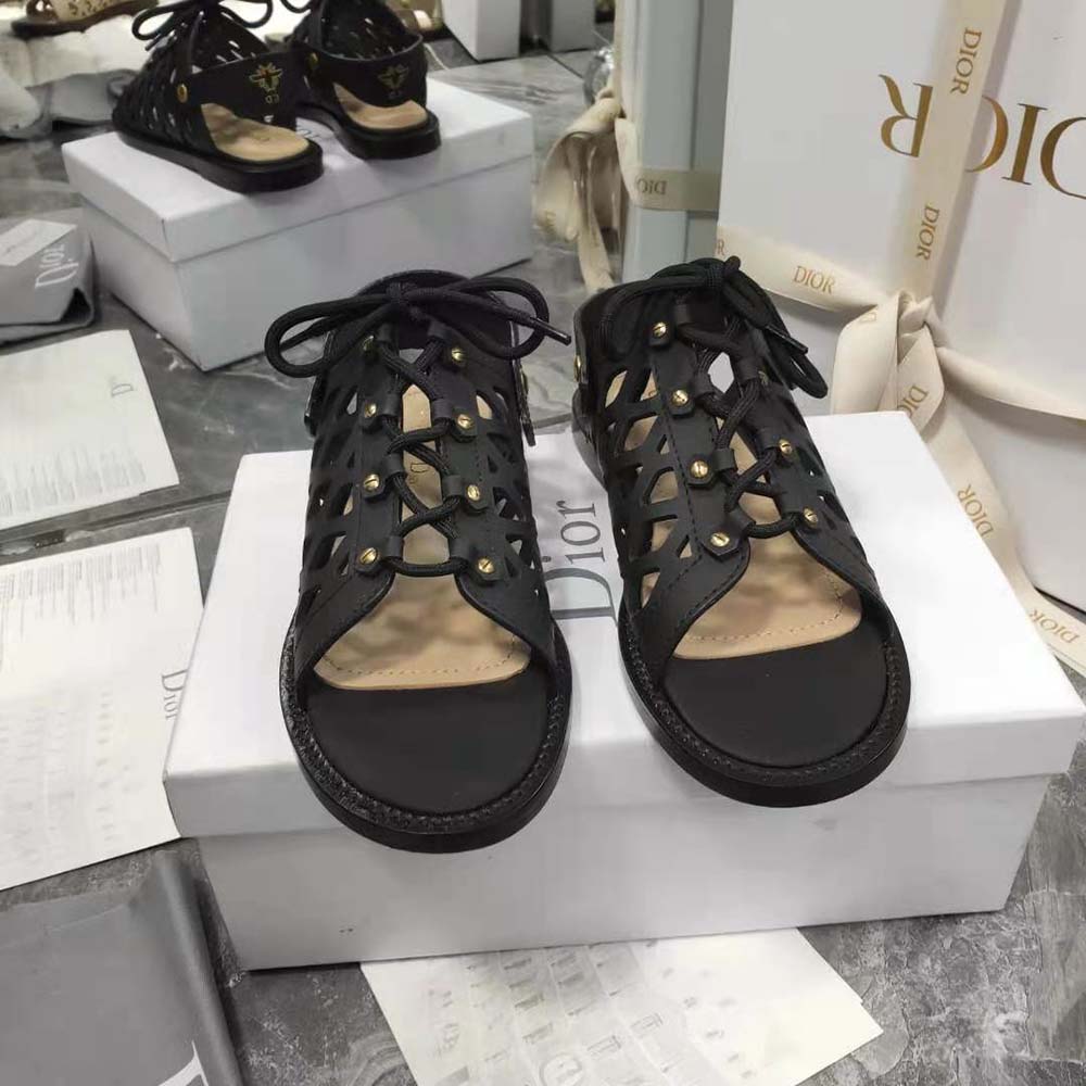 Top view of Dior Women D-Trap Sandal highlighting ankle strap closure