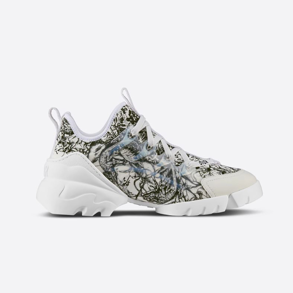 Side profile of Dior Women D-connect Sneaker Zodiac Printed Technical Fabric in white