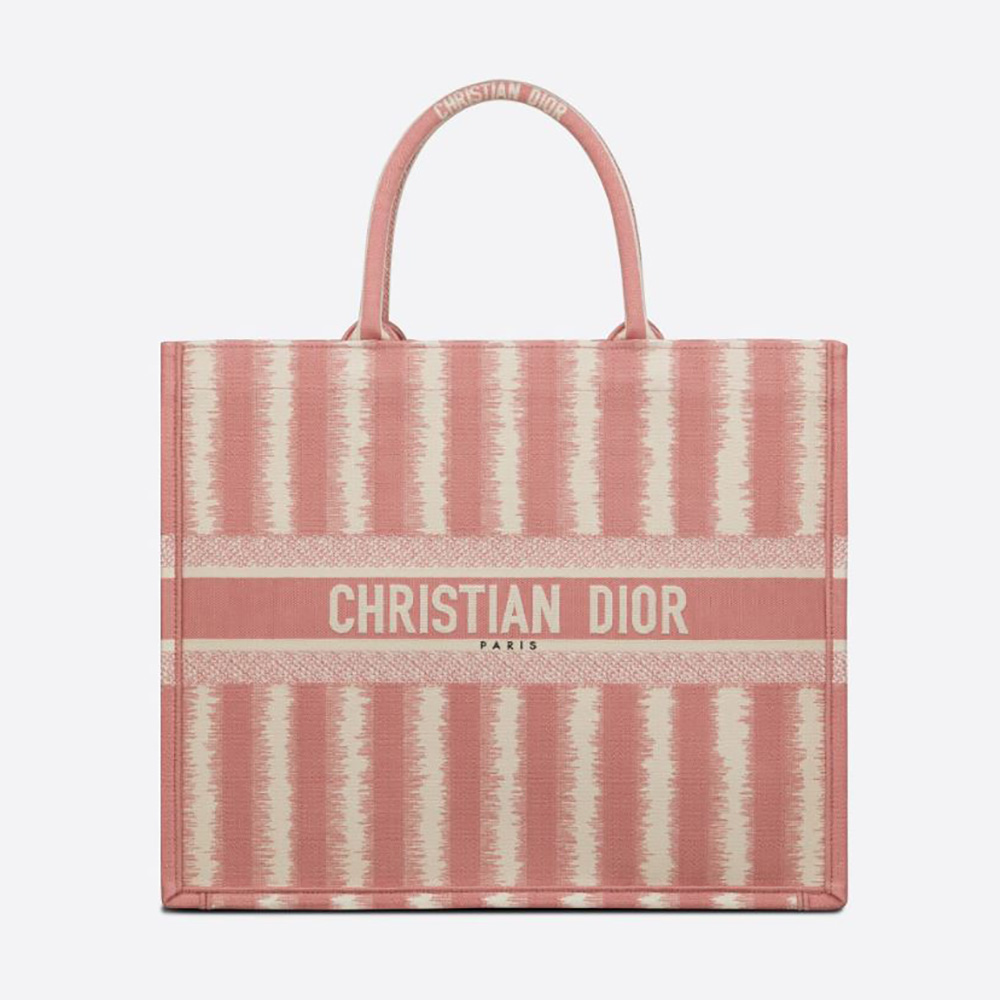 Front view of Dior Women Dior Book Tote Pink D-Stripes Embroidery