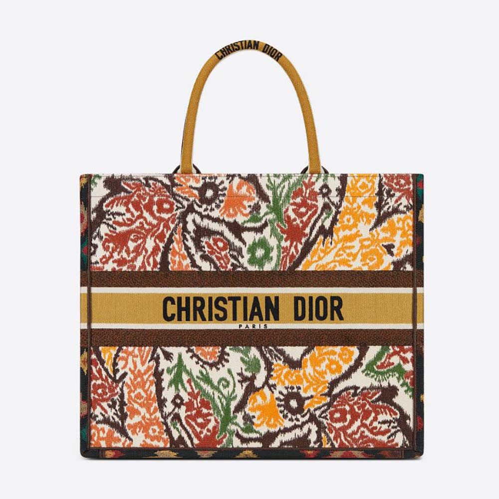 Front view of Dior Women Dior Book Tote Yellow Multicolor Dior Paisley Embroidery