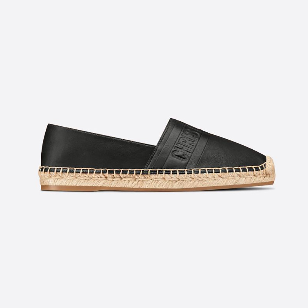 Side view of Dior Women Dior Granville Espadrille Black Embossed Lambskin