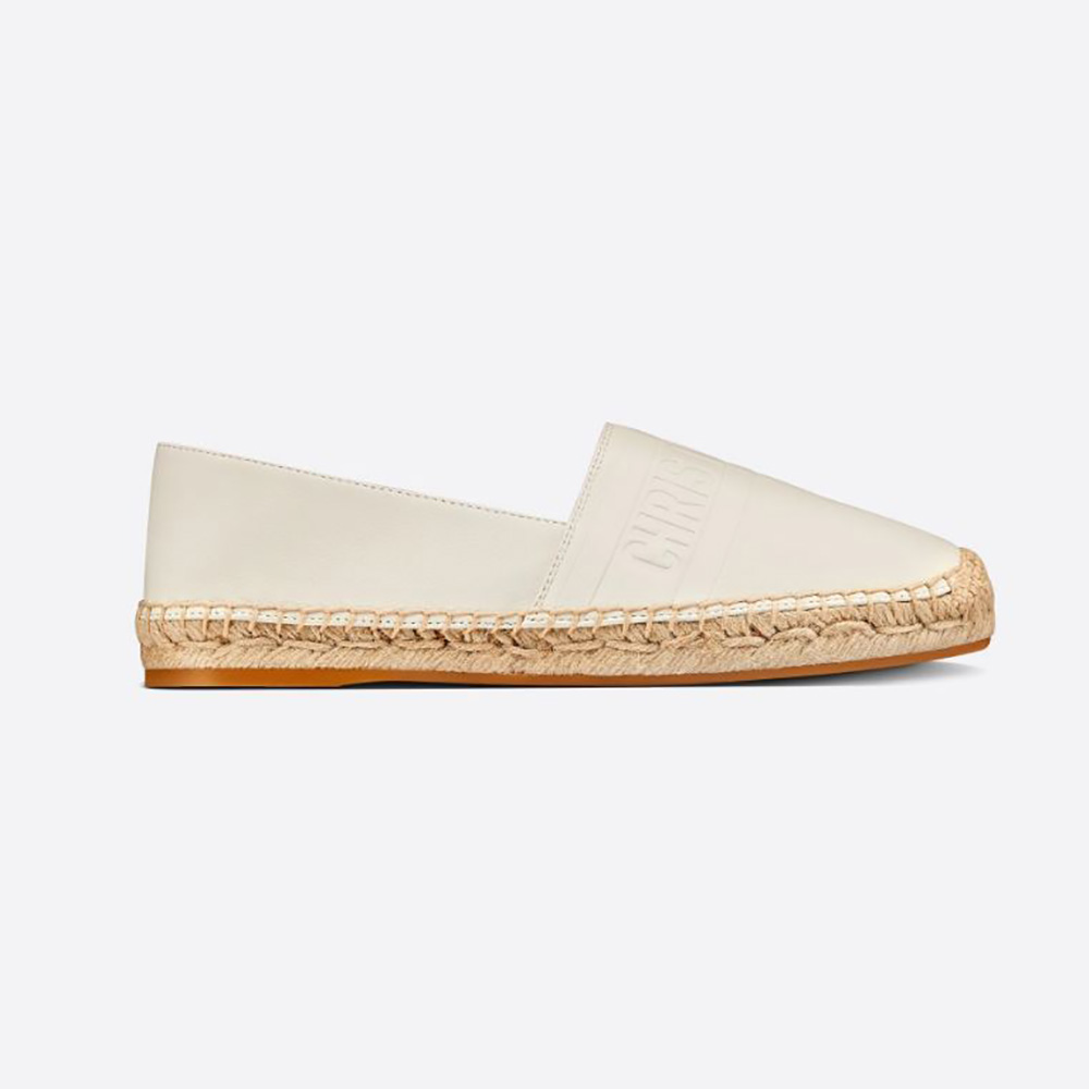 Side angle of Dior Women Dior Granville Espadrille White Embossed Lambskin loafer
