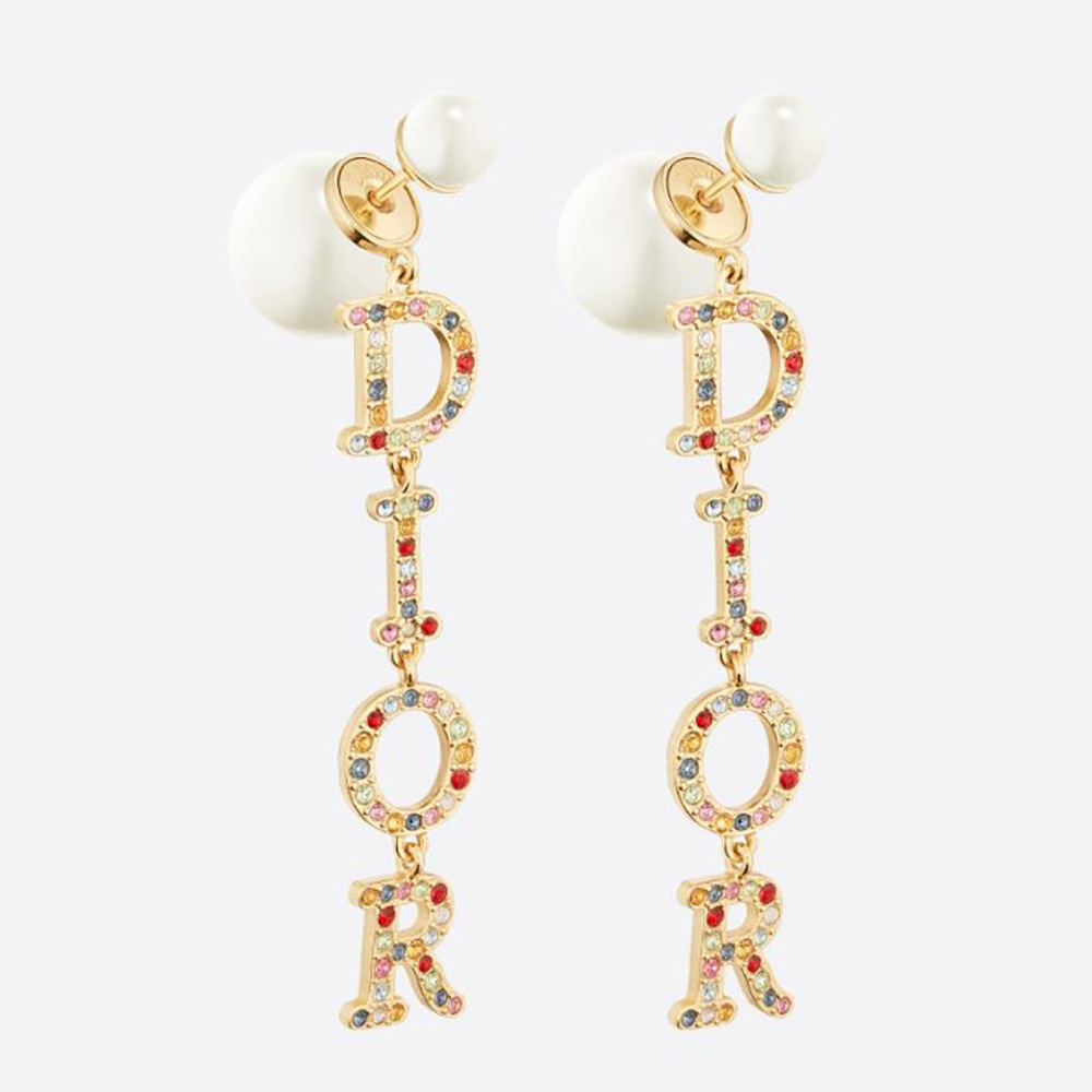 Front view of Dior Women Dior Tribales Earrings Gold-Finish Metal White Resin Pearls