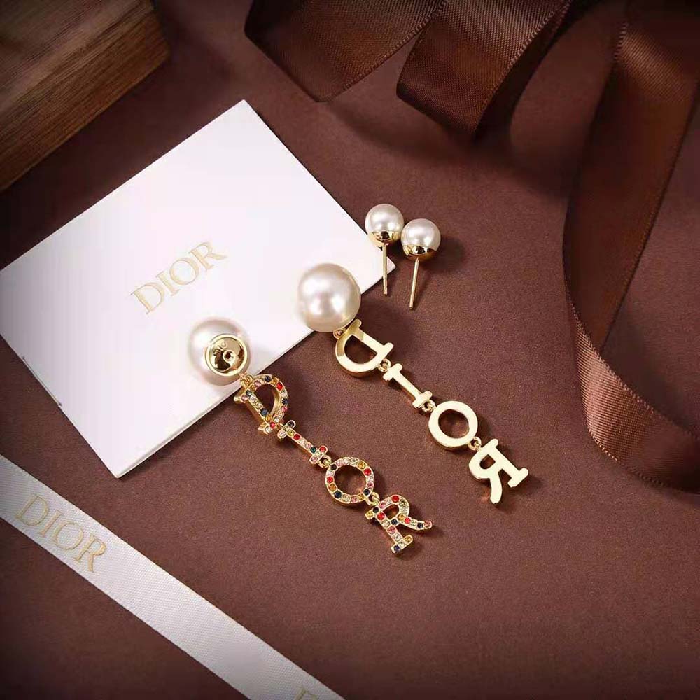 Dior Women Dior Tribales Earrings Gold-Finish Metal White Resin Pearls - image 5