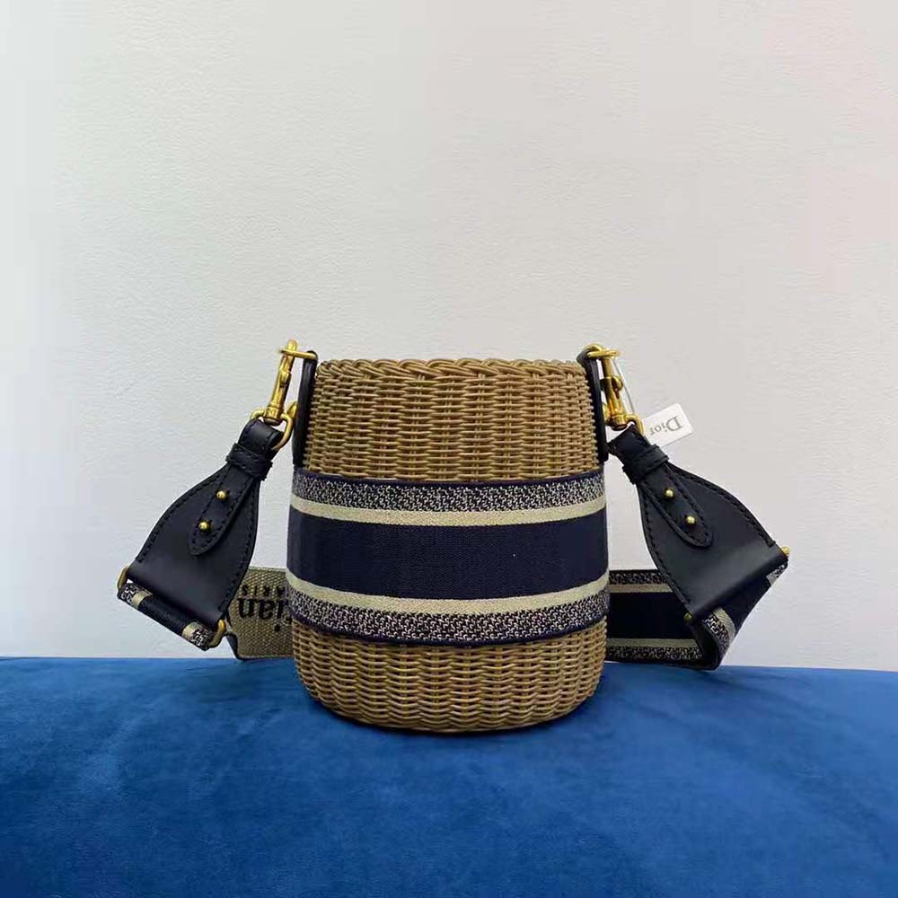 Dior Women Dior Wicker Bucket Bag Blue Dior Oblique Jacquard and Natural Wicker - image 4