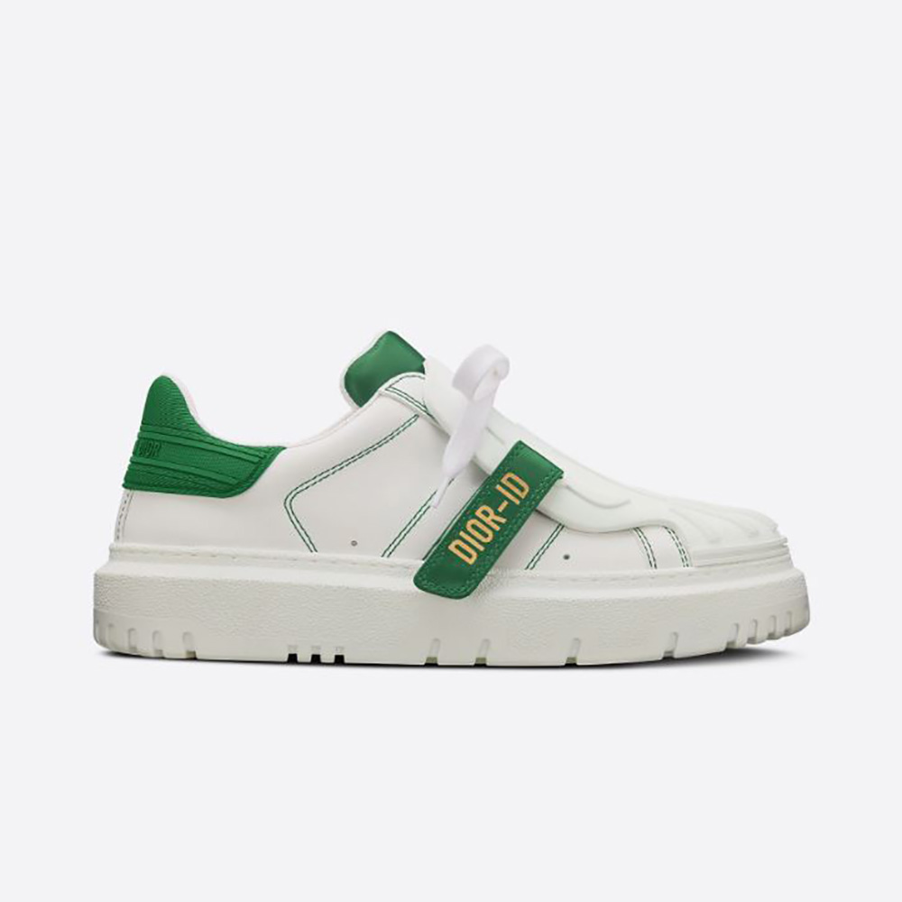 Side view of Dior Women Dior-id Sneaker White and Green Calfskin and Rubber