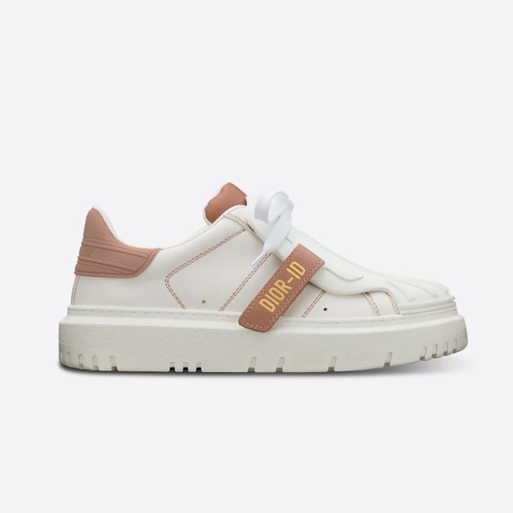 Side view of Dior Women Dior-id Sneaker in white and nude calfskin