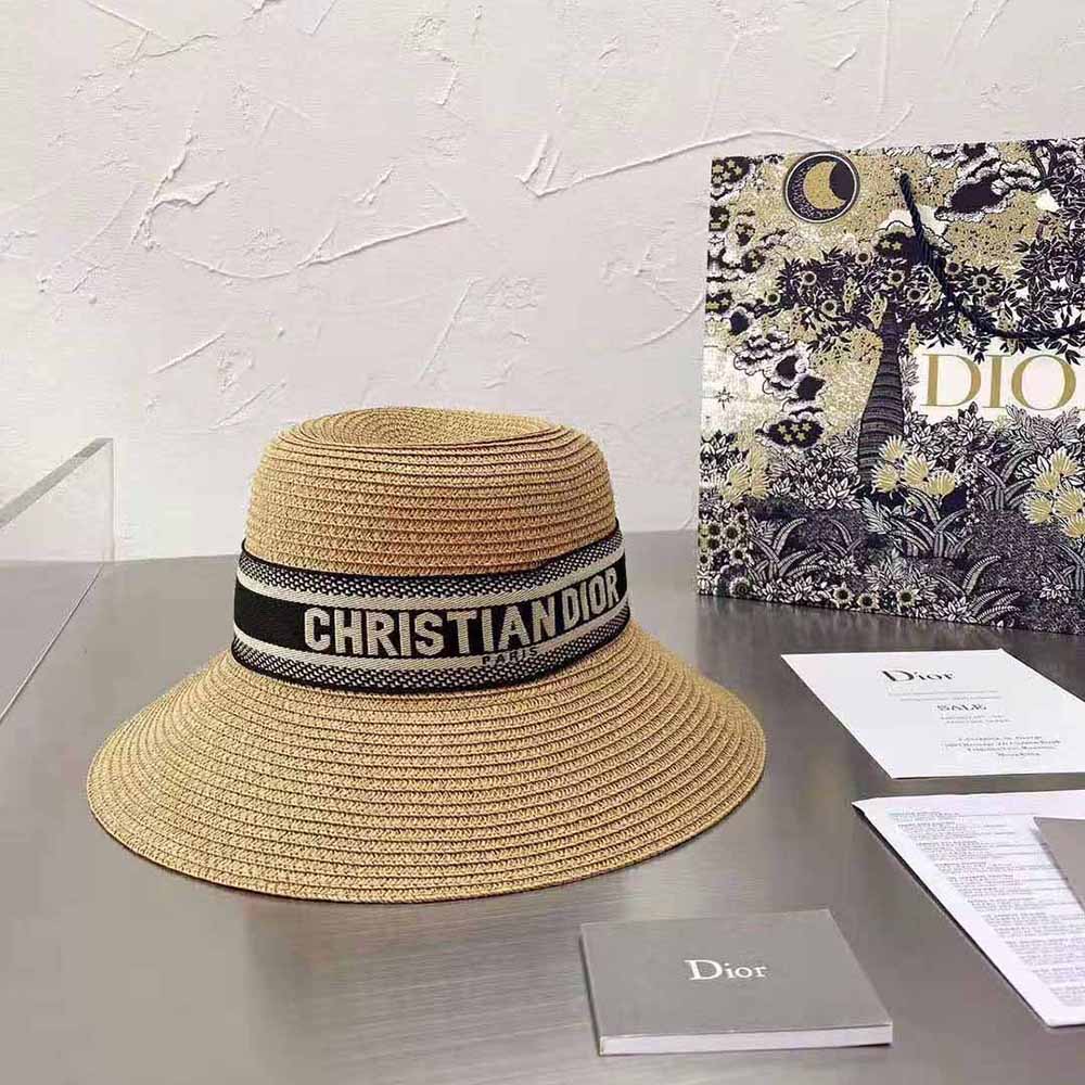 Close-up of dark blue embroidered band on Dior Women Dioresort Hat
