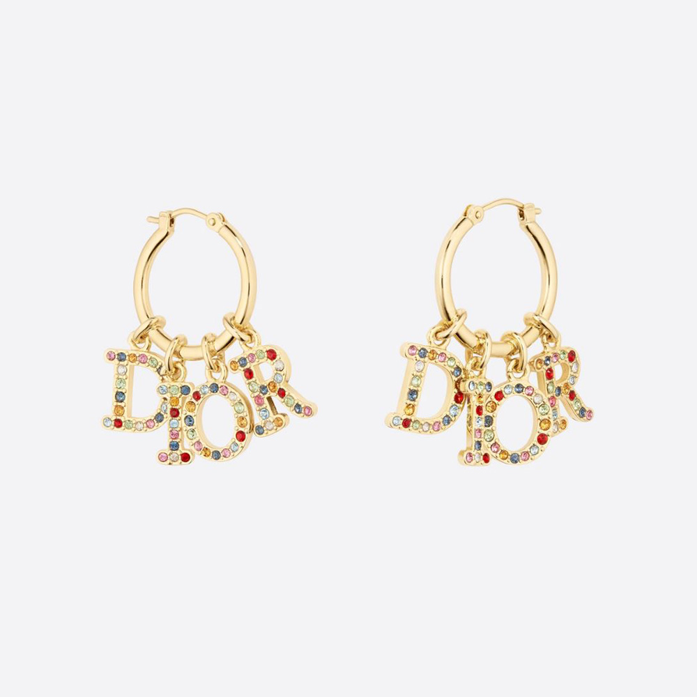 Close-up of Dior Women Dio(r)evolution Earrings gold finish and crystals