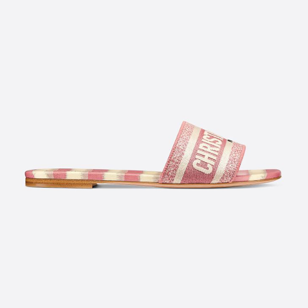 Side view of Dior Women Dway Slide Dark Nude D-Stripes Embroidered Cotton