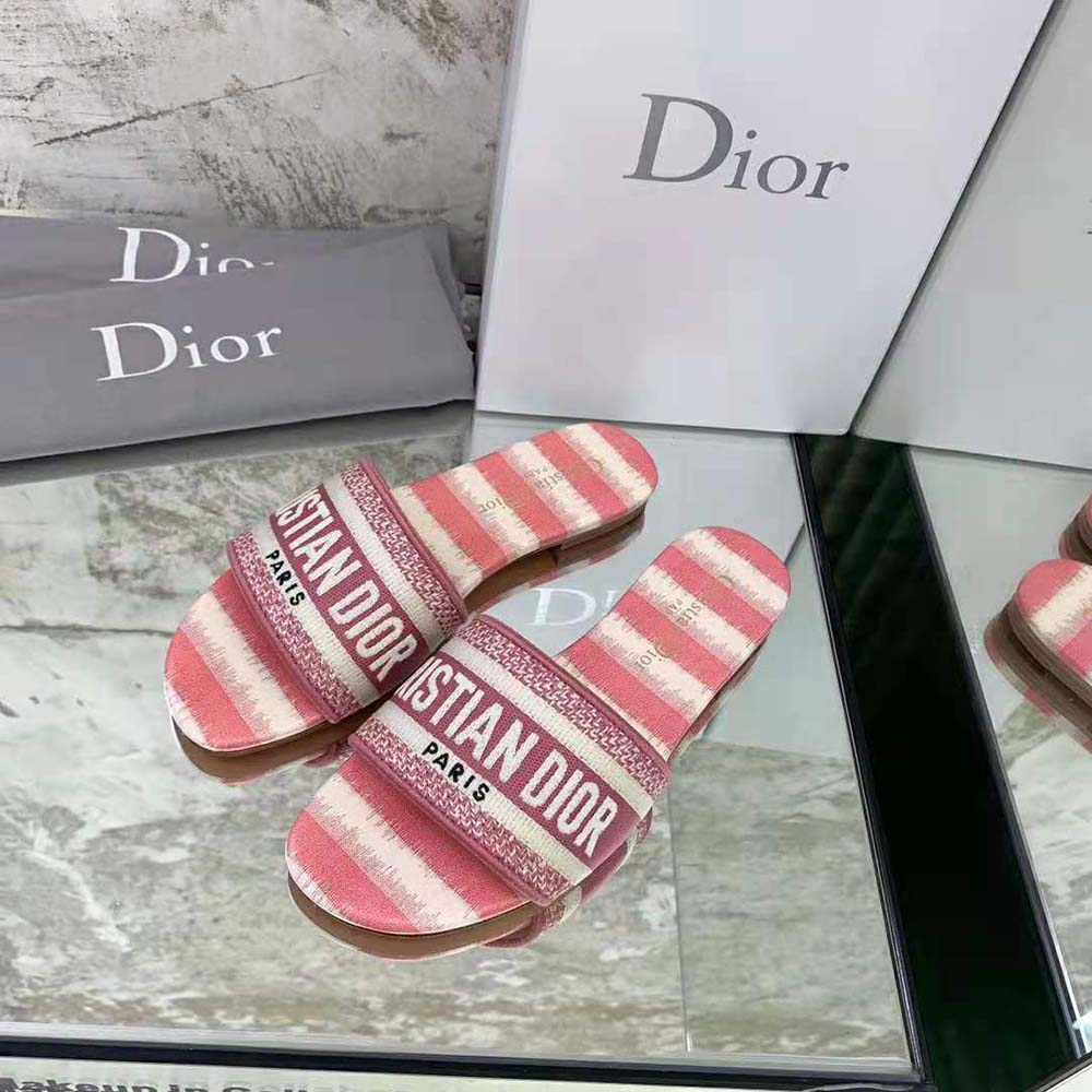 Dior Women Dway Slide Dark Nude D-Stripes Embroidered Cotton - image 4
