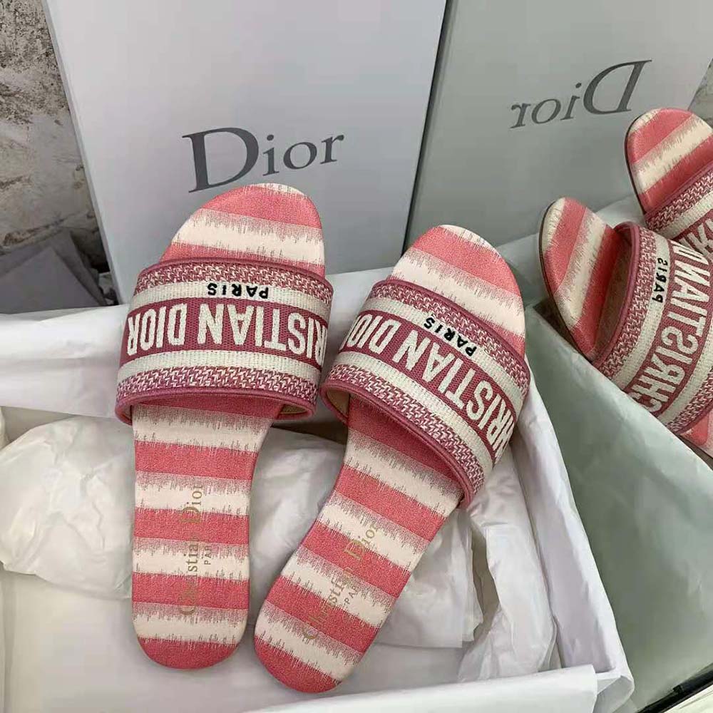 Dior Women Dway Slide Dark Nude D-Stripes Embroidered Cotton - image 5