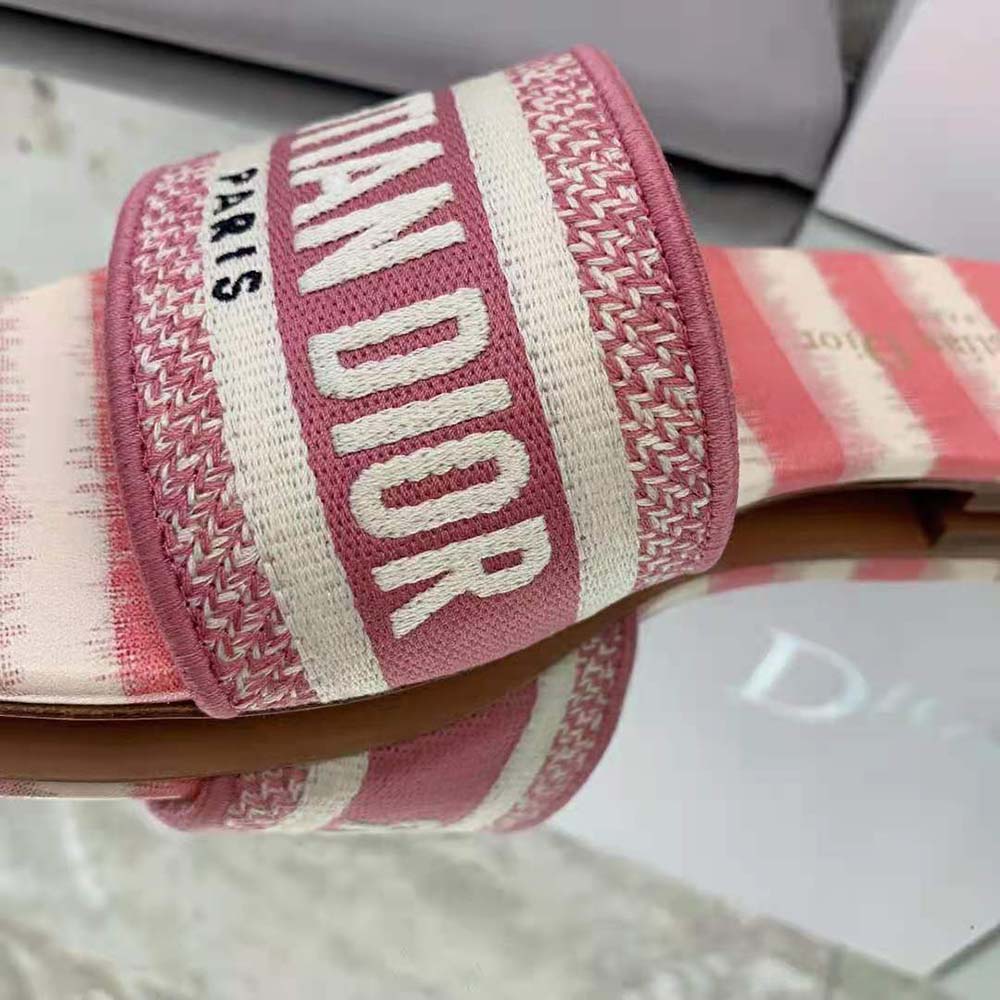 Dior Women Dway Slide Dark Nude D-Stripes Embroidered Cotton - image 8