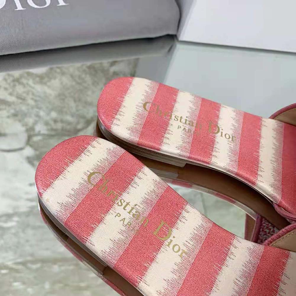 Dior Women Dway Slide Dark Nude D-Stripes Embroidered Cotton - image 7